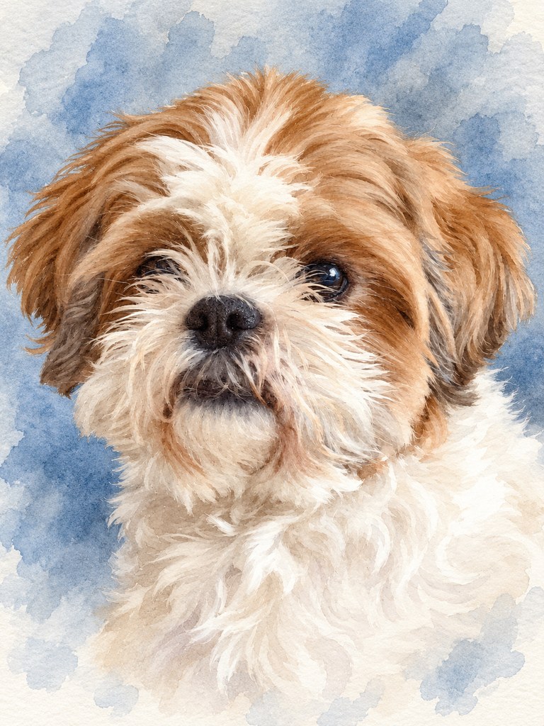 Saber in a personalised watercolour pet portrait